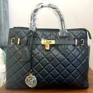 NWT Badgley Mischka vegan leather diamond quilted padlocked satchel